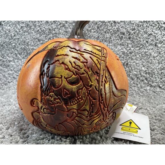 Home Depot Accents 10" Halloween Pumpkin Light LED Grim Reaper Jack O Lantern - Picture 1 of 9
